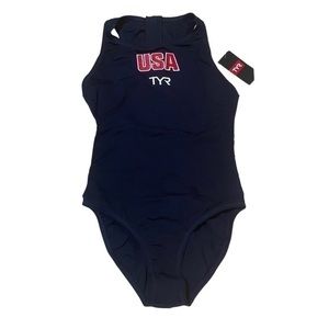 TYR USA Water Polo Womens Breakaway Zipper Swimsuit One Piece - Navy - Size 26